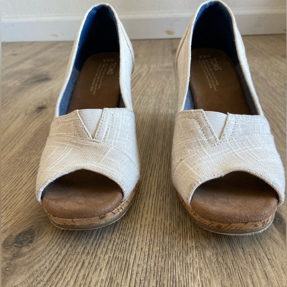 Toms Women’s Peeptoe Sandals Natural Crosshatch Jacquard Espadrilles Size 9.5 - Picture 7 of 9